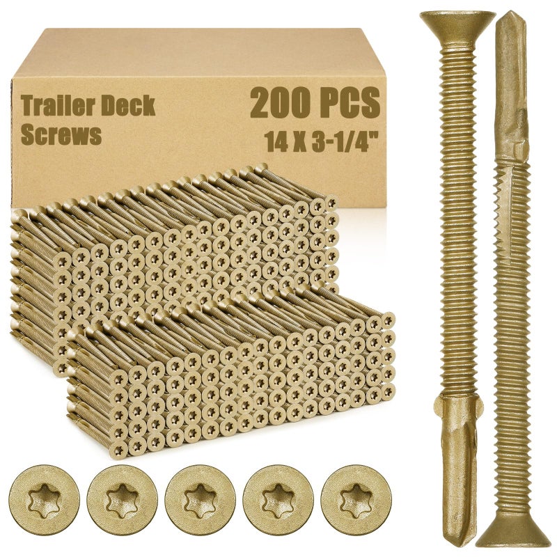 Yaocom 200 Pcs #14 x 3-1/4"" Trailer Deck Screws Bulk Self Tapping Trailer Screws Wood to Metal with Star Head Self Drilling Reamer for Trailers Flatbeds Fastening Wood to Steel Metal Construction - Image 1
